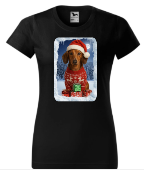 Vánoční tričko s jezevčíkem dámské4